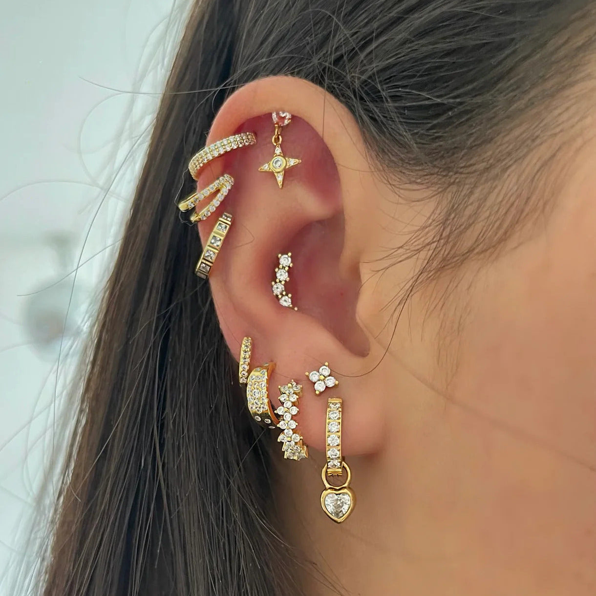 Gold Crystal Heart Earrings