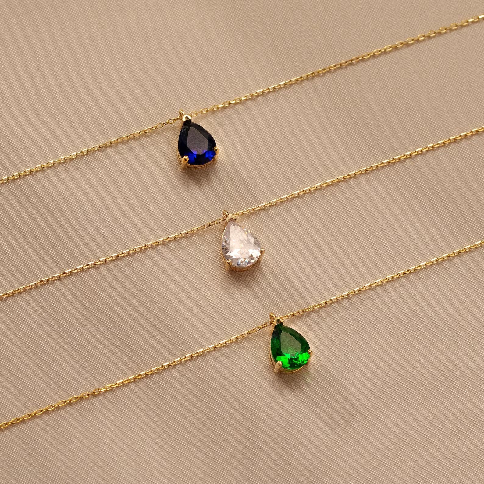 Teardrop Diamond Birthstone Necklace