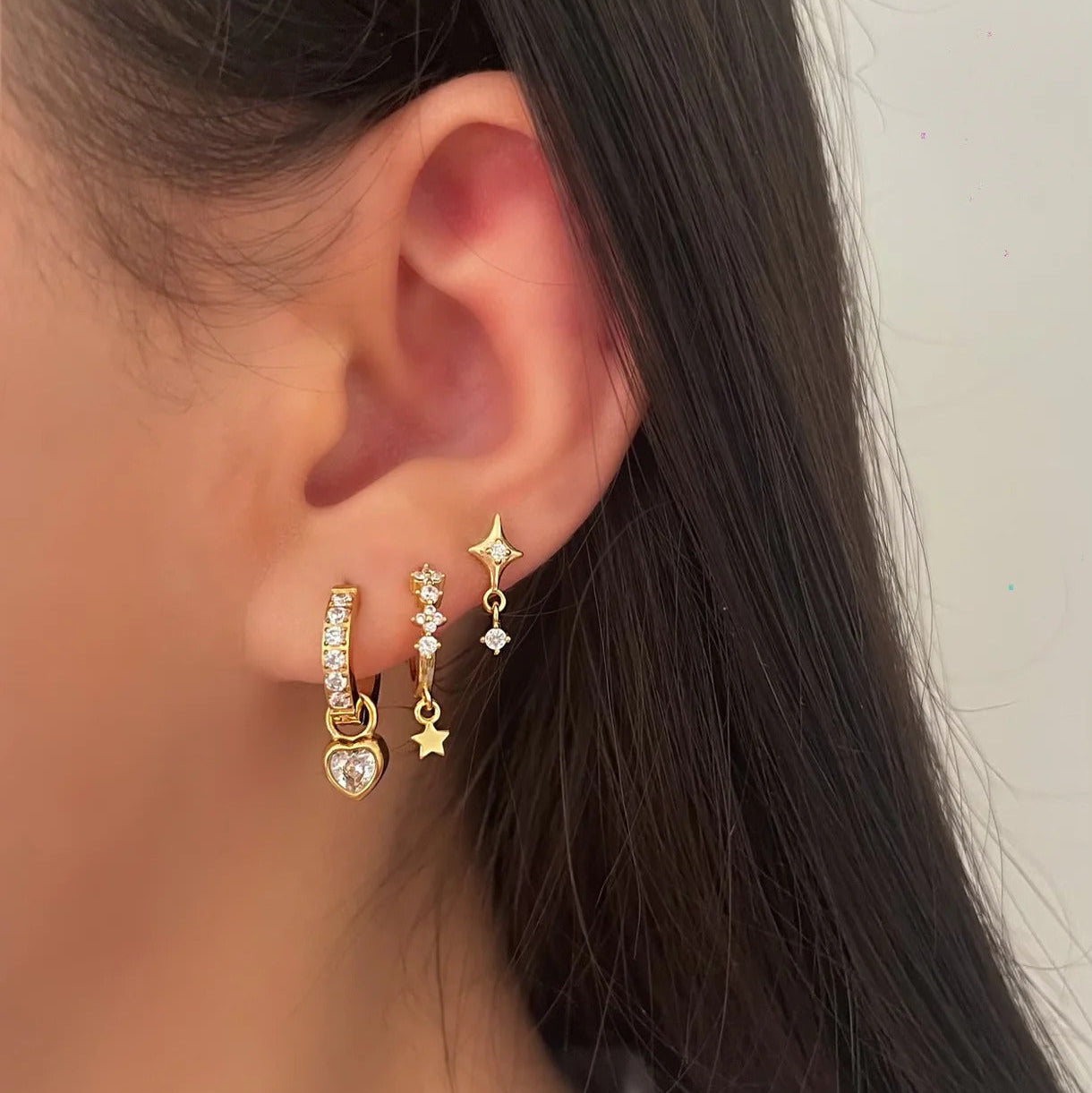 Gold Crystal Heart Earrings