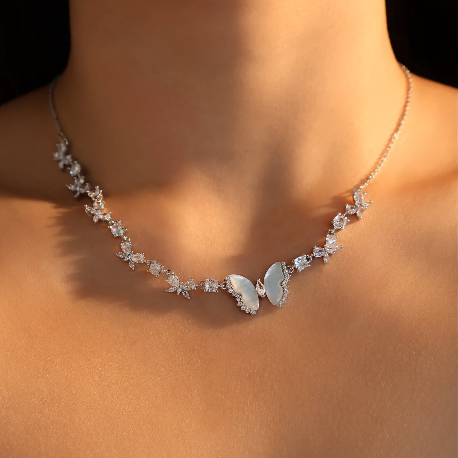 Elara Butterfly Diamanté Necklace (gold & silver)