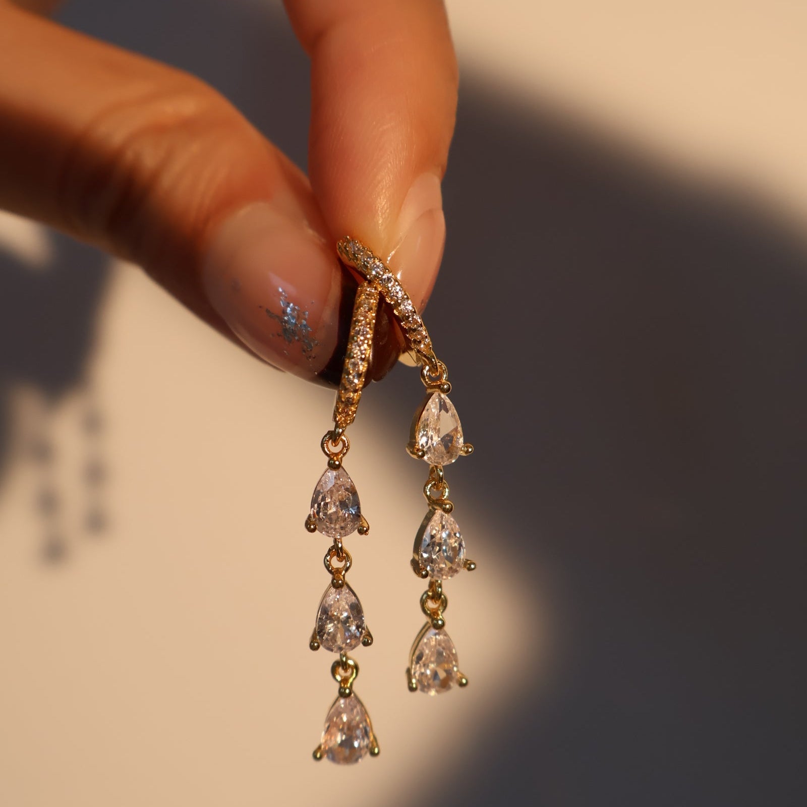 Dangling 18K Gold Plated Gem Earrings