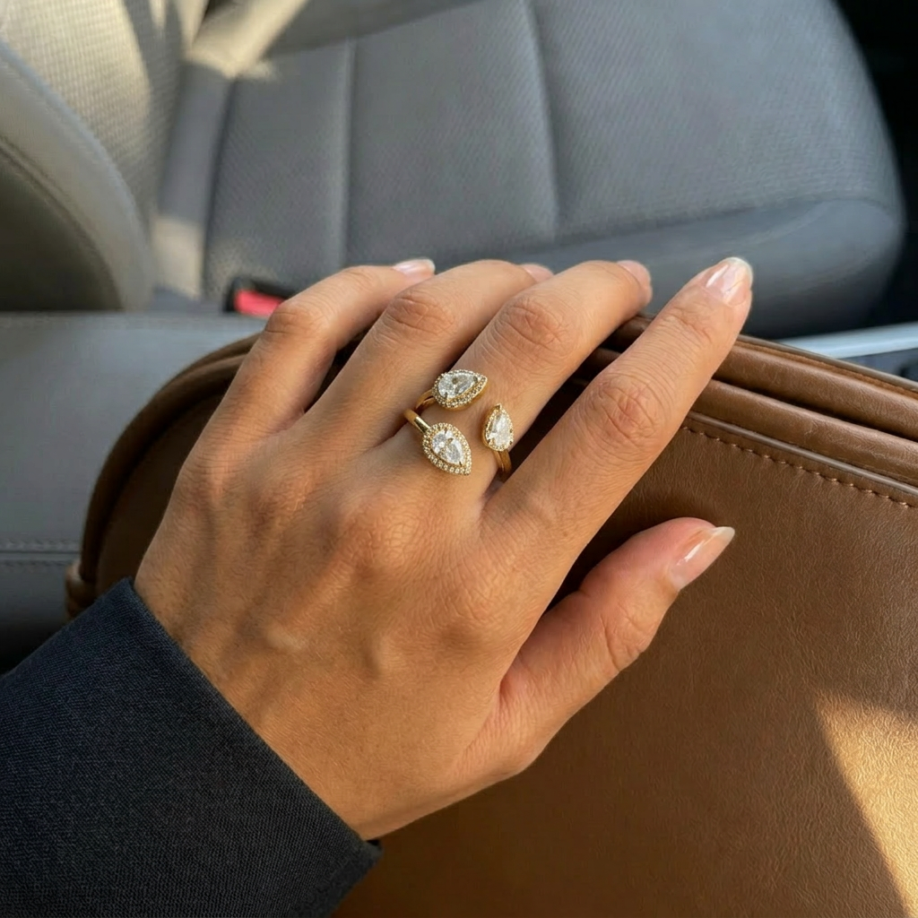 Triple Twin Diamanté Ring