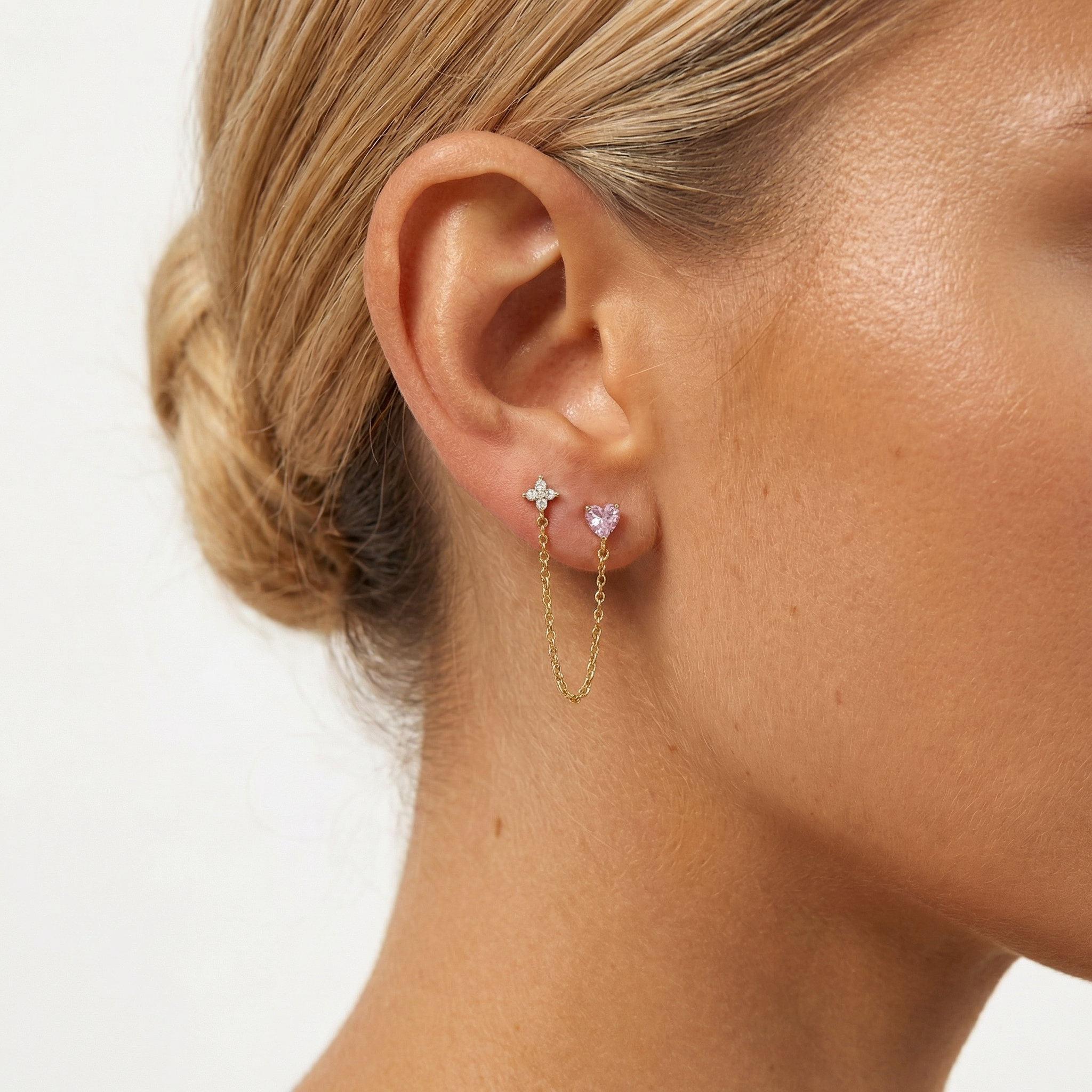 Isla Heart Layered Chain Studs