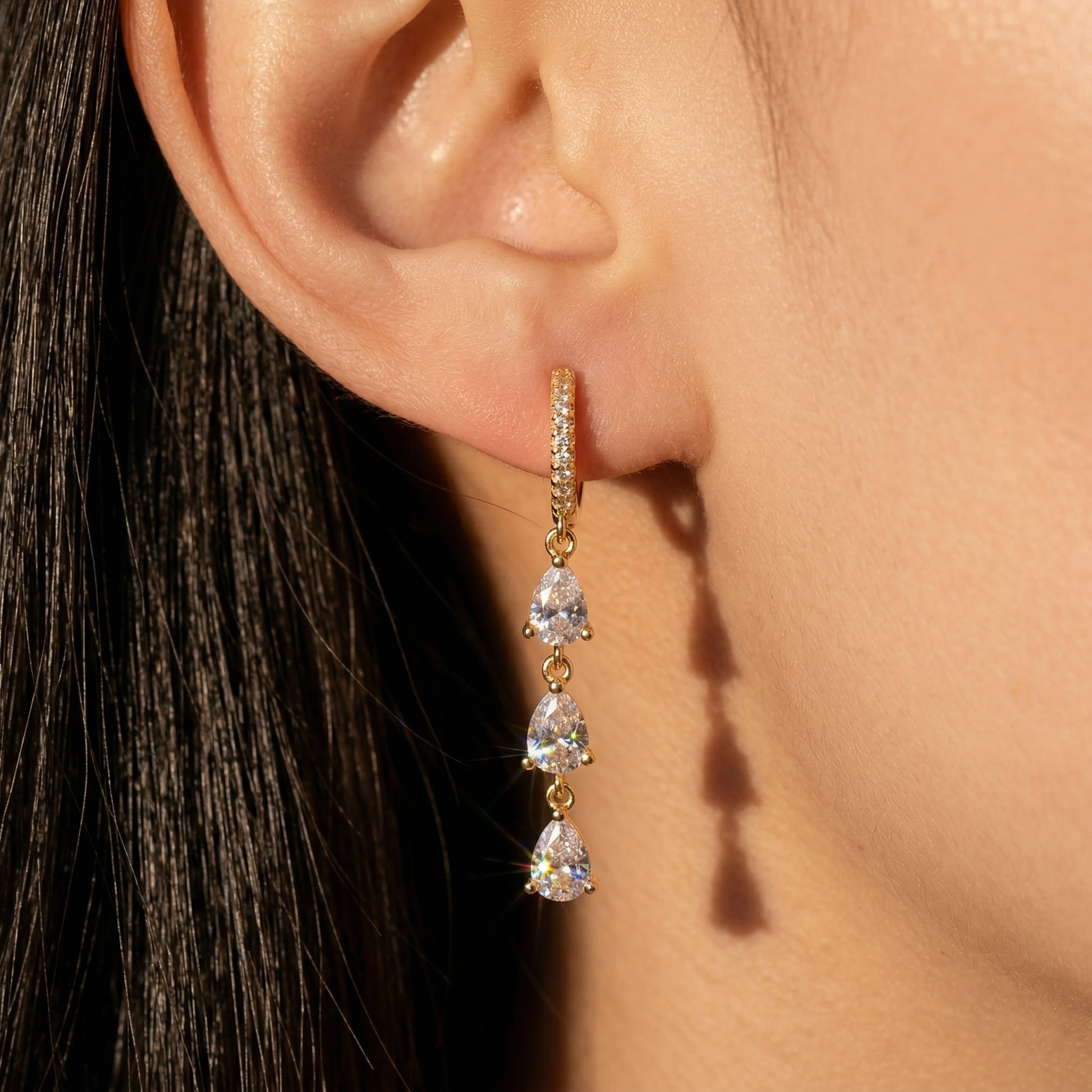 Dangling 18K Gold Plated Gem Earrings