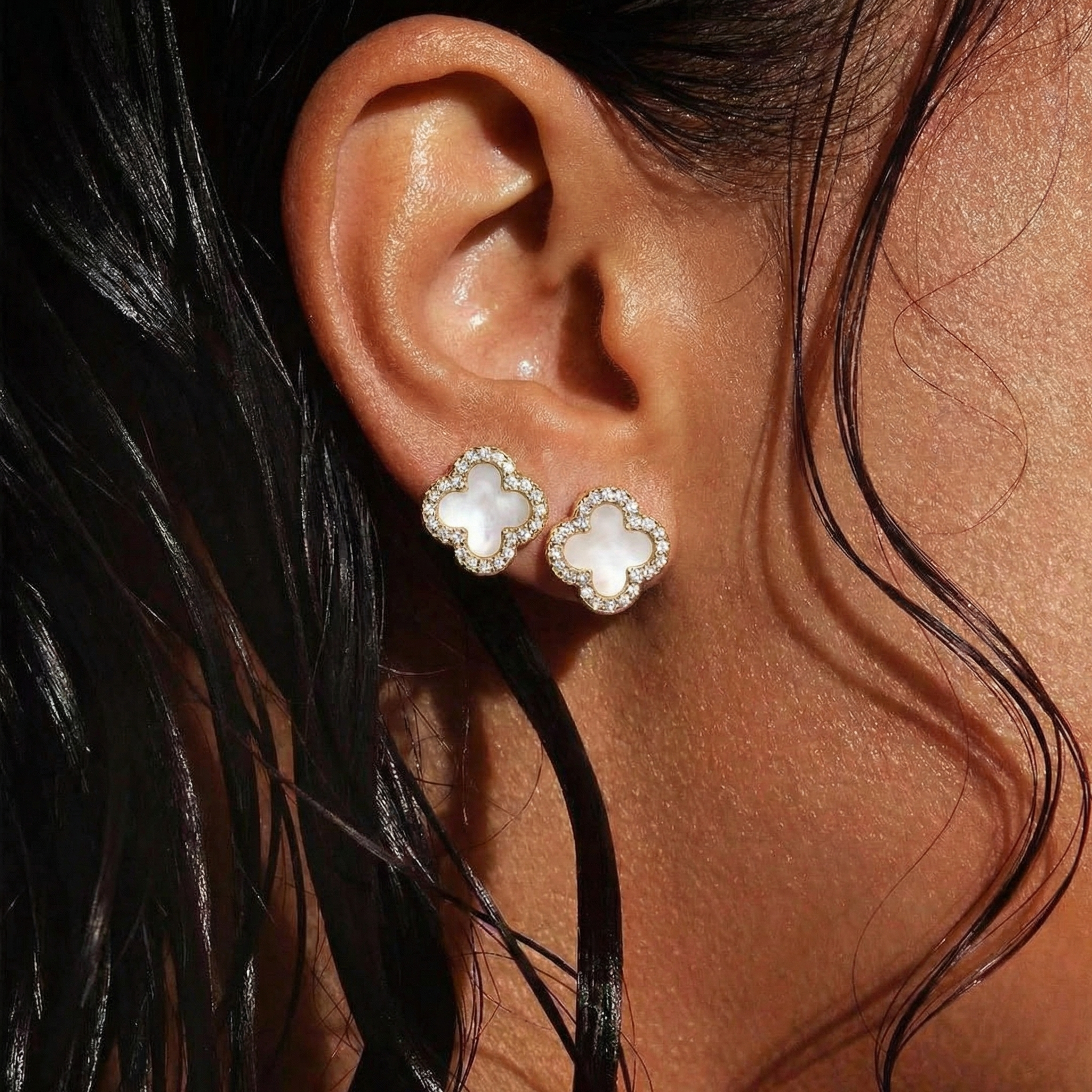 Mina Gold Pearl Diamanté Earrings