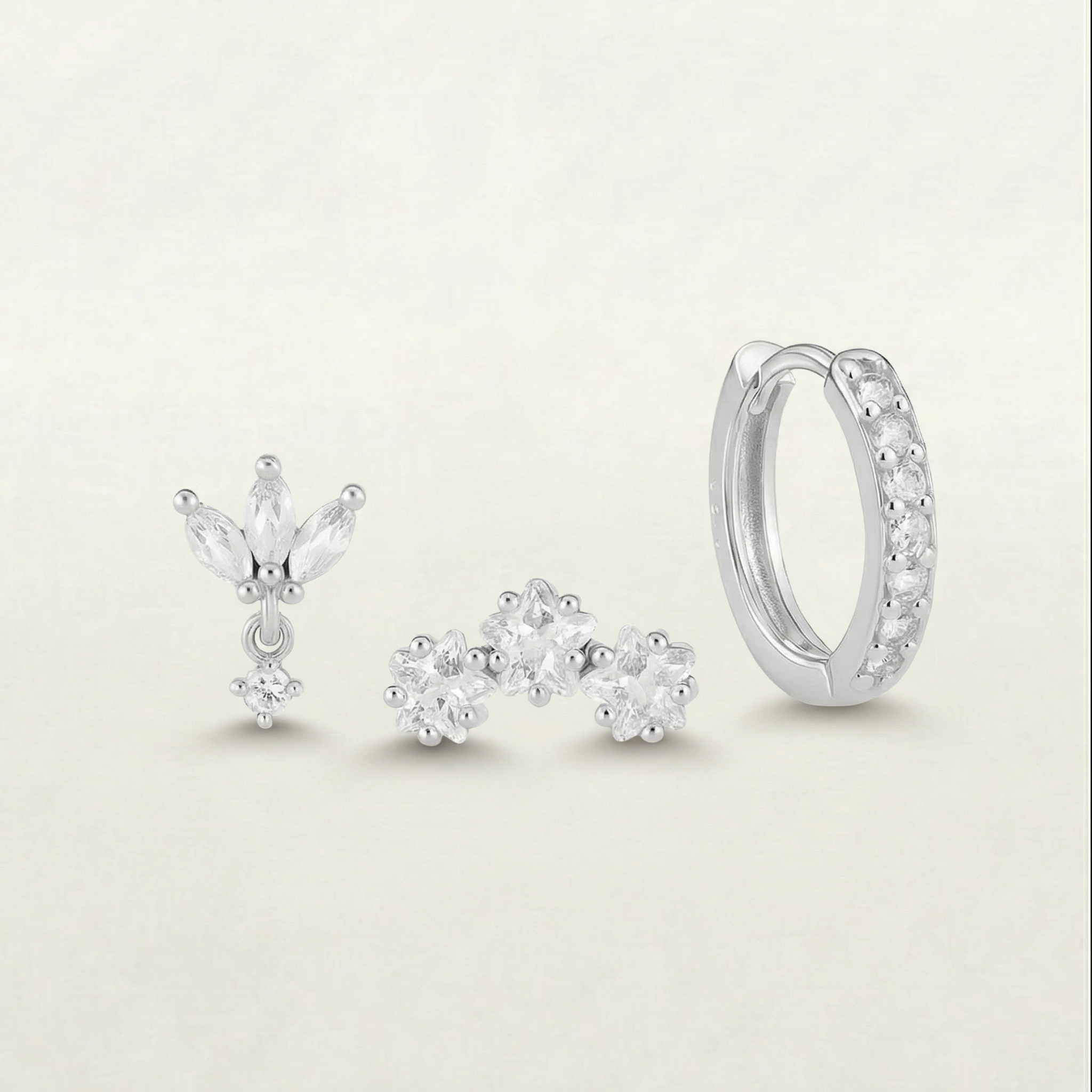 Silver Triple Star Earring Trio