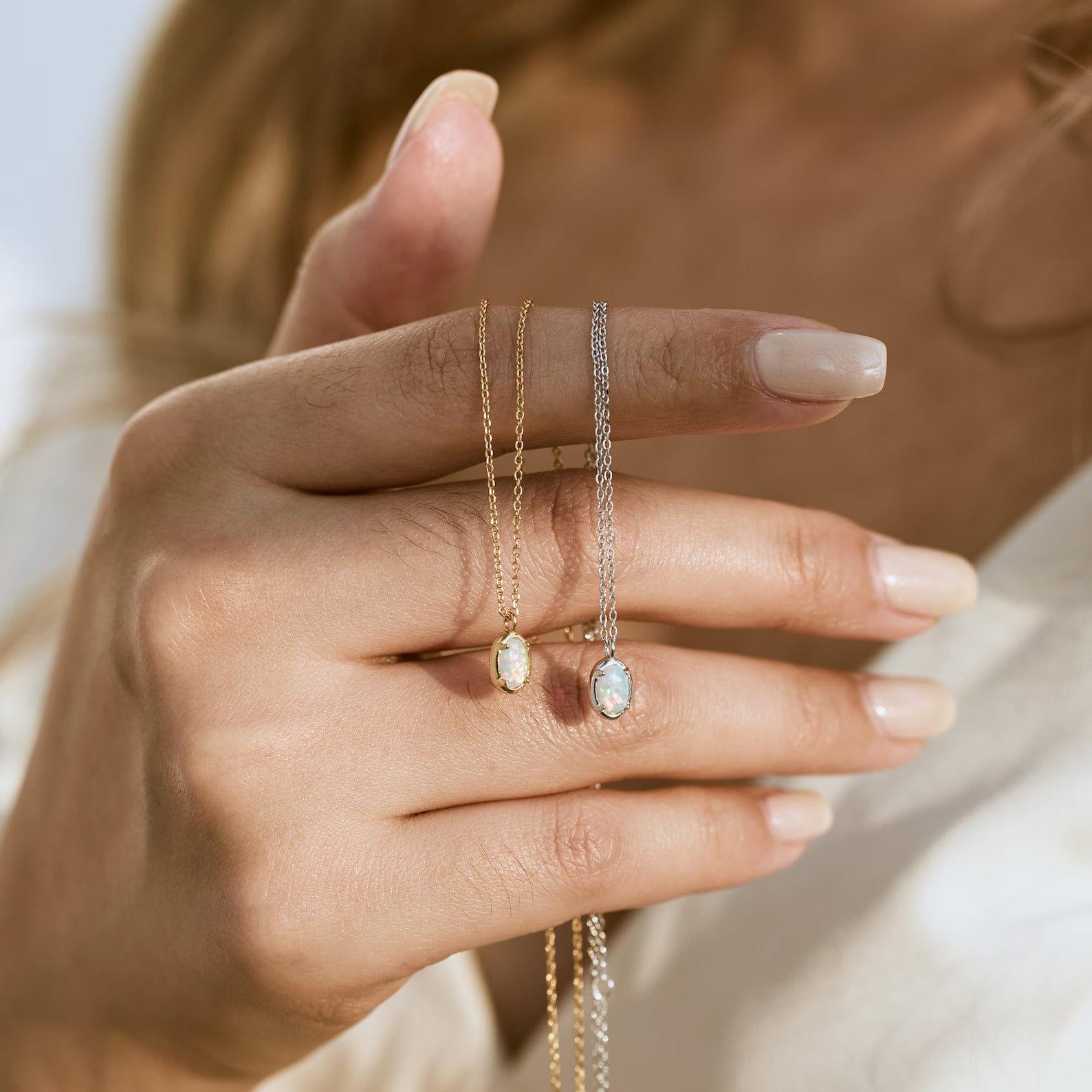 Dainty White Opal Necklace